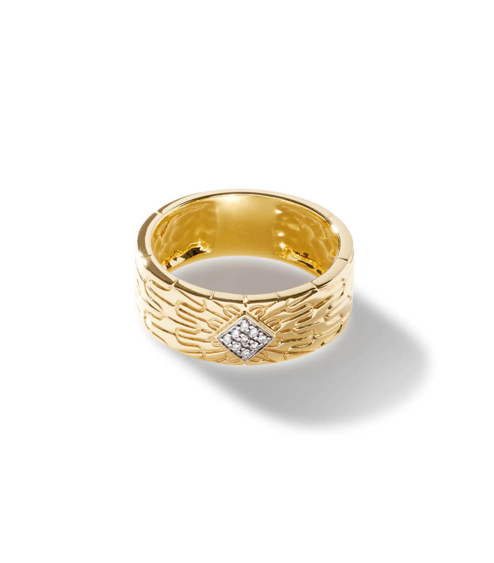 Anillo de Banda con Cadena Tallada, Oro.